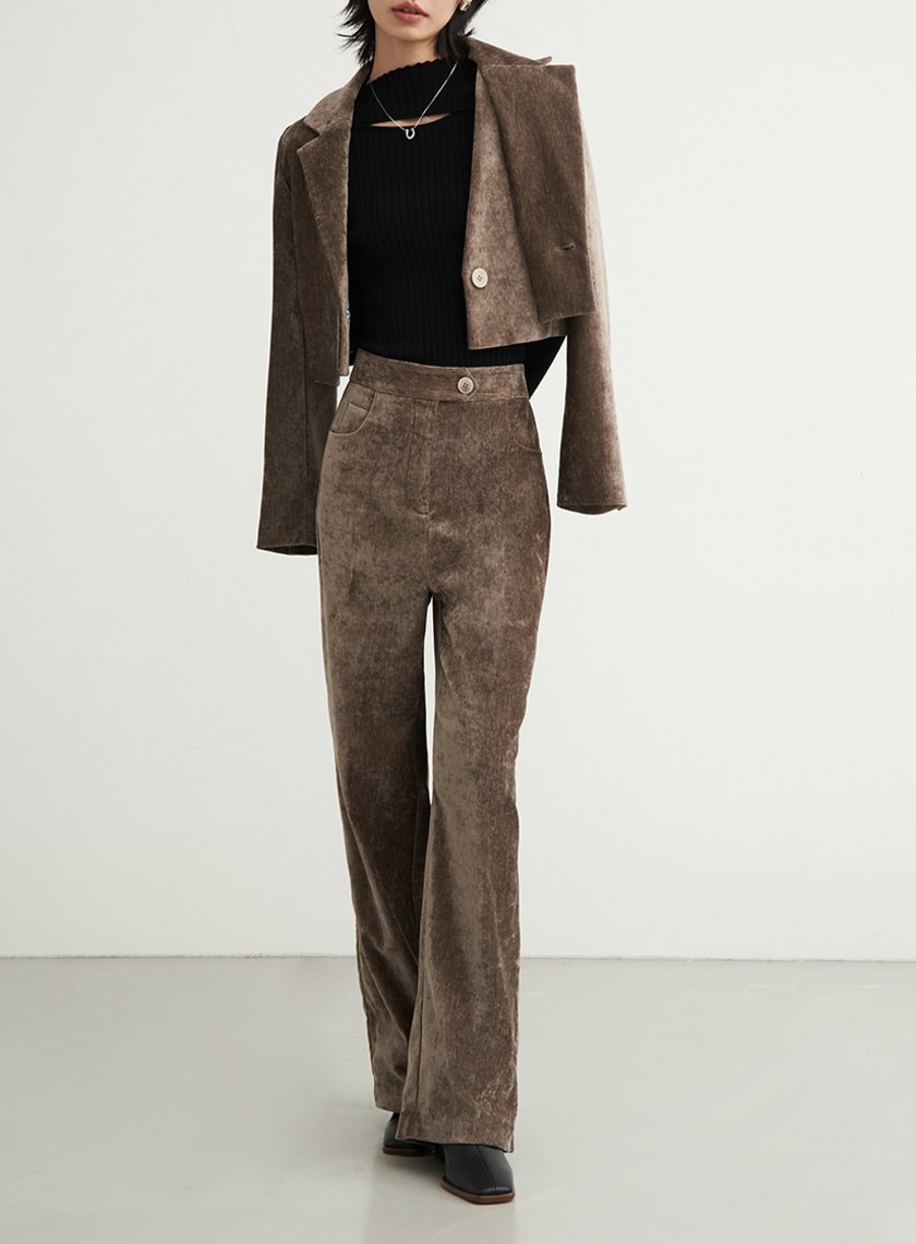 可拆領絨面短版西裝外套